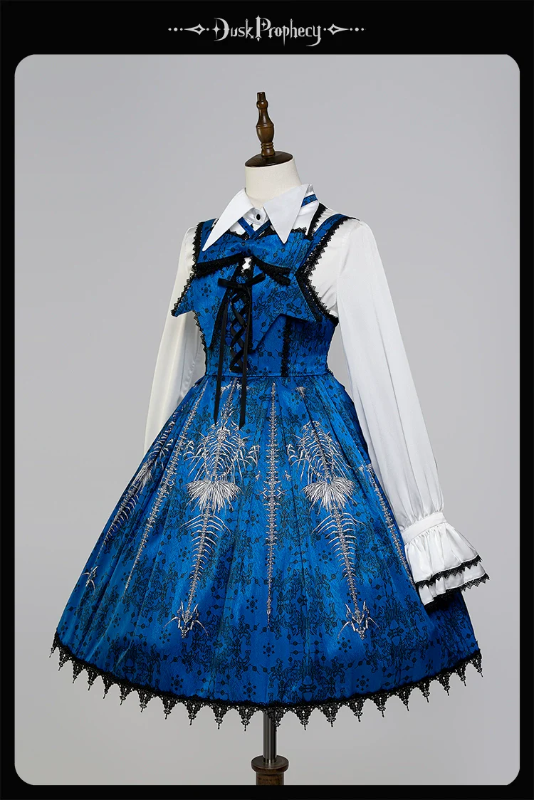 DuskProphecy - Coccyx - Elegant Lolita Dress High Waist Fishbone Print JSK Set - Image 217