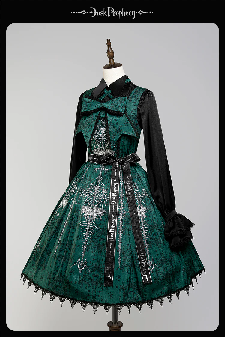 DuskProphecy - Coccyx - Elegant Lolita Dress High Waist Fishbone Print JSK Set - Image 227