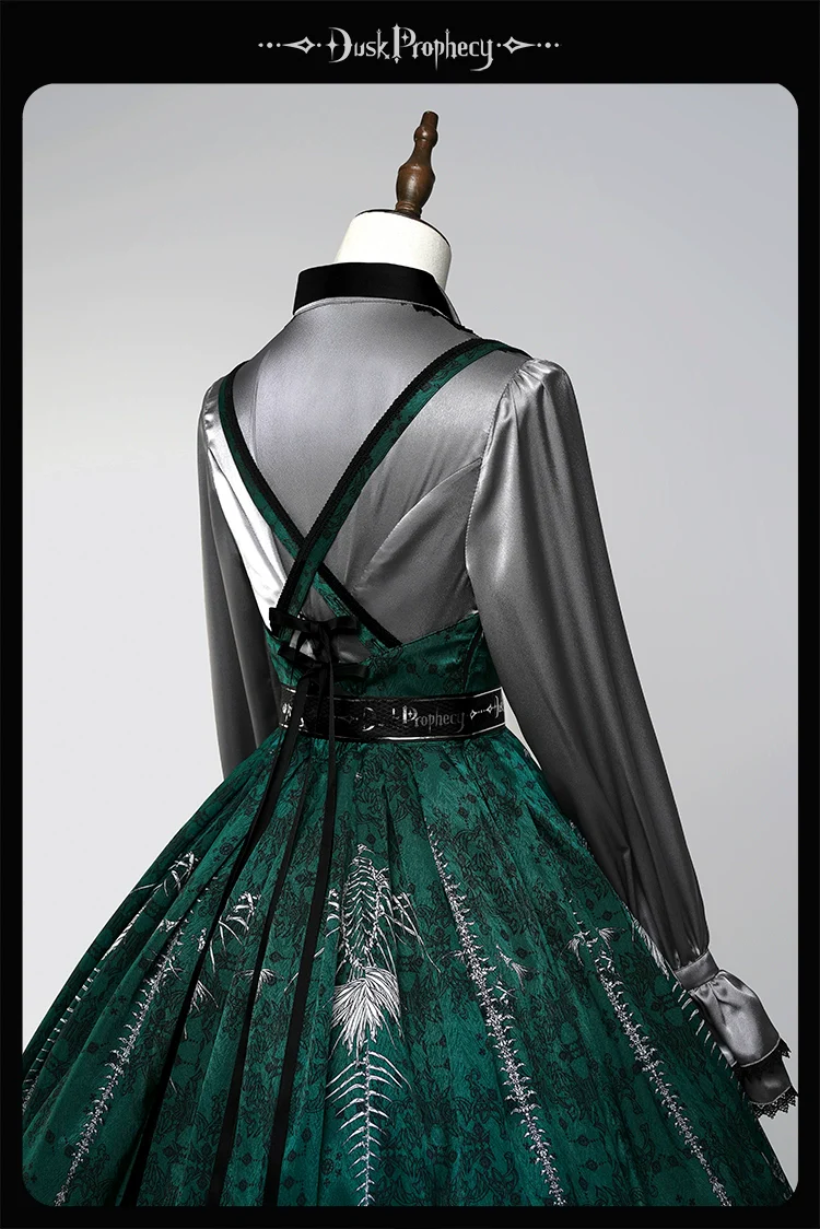 DuskProphecy - Coccyx - Elegant Lolita Dress High Waist Fishbone Print JSK Set - Image 230