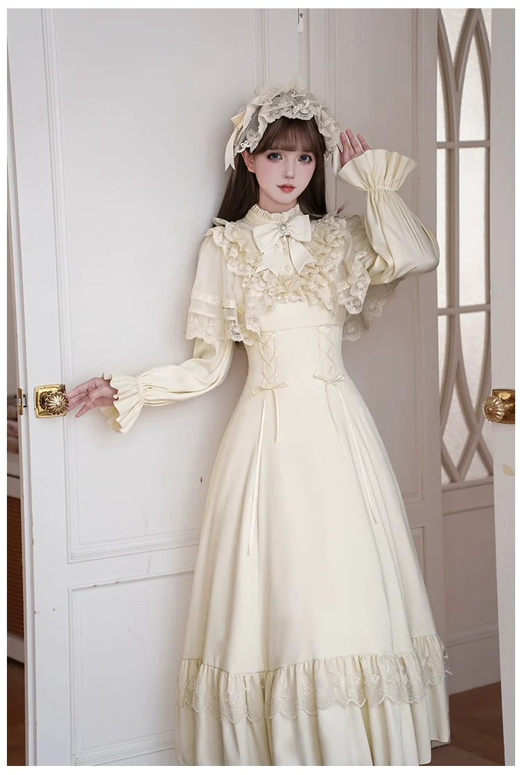 White Daylight - Elegant Lolita Long Sleeve OP Dress, Side Zipper - Image 16