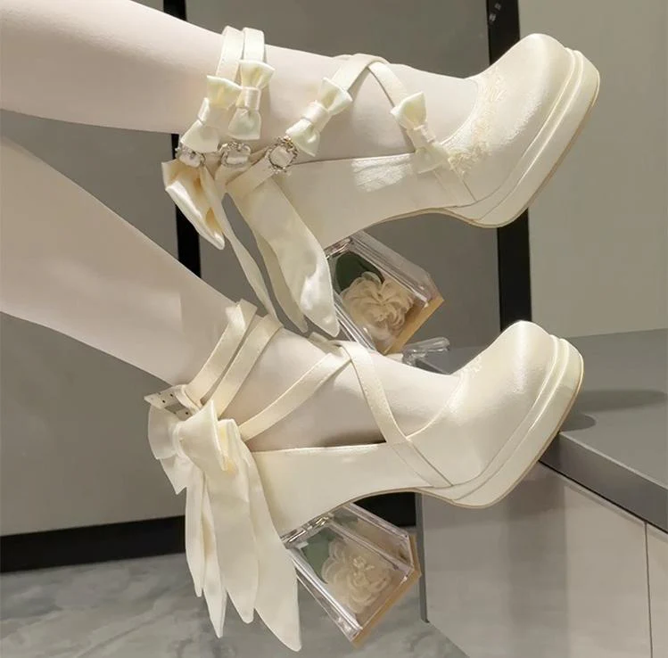 Panda Bear - Glass Floral House - Elegant Lolita Shoes,Transparent Heels with 3D Floral - Image 7
