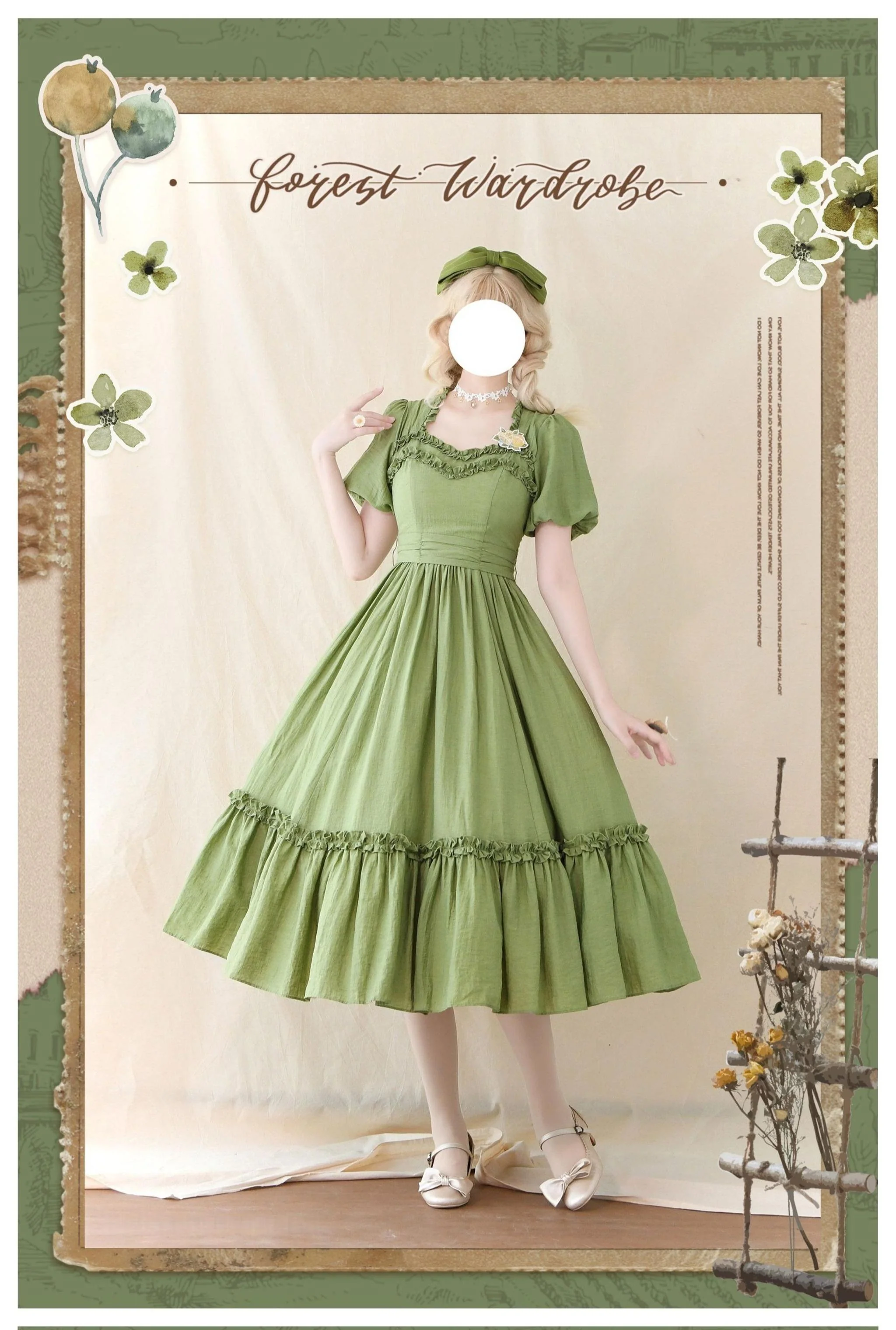 Forest Pastoral - Elegant Lolita Square Neck Long OP - Image 4