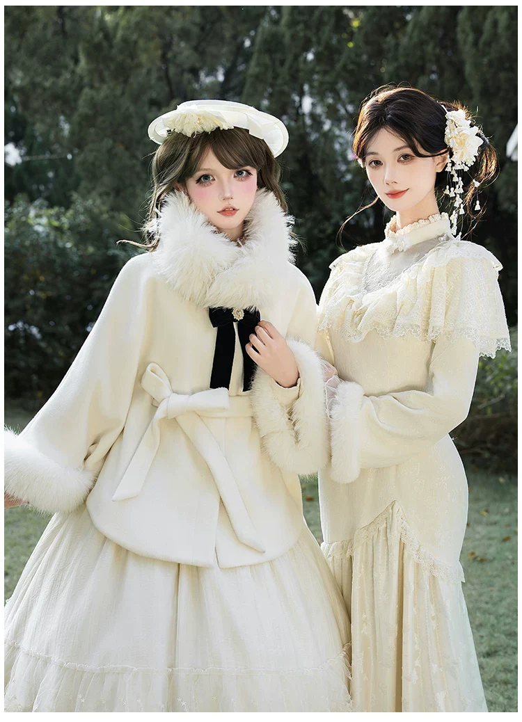 Winter Island Memory - Elegant Lolita Winter Coat & OP Dress Set - Image 4