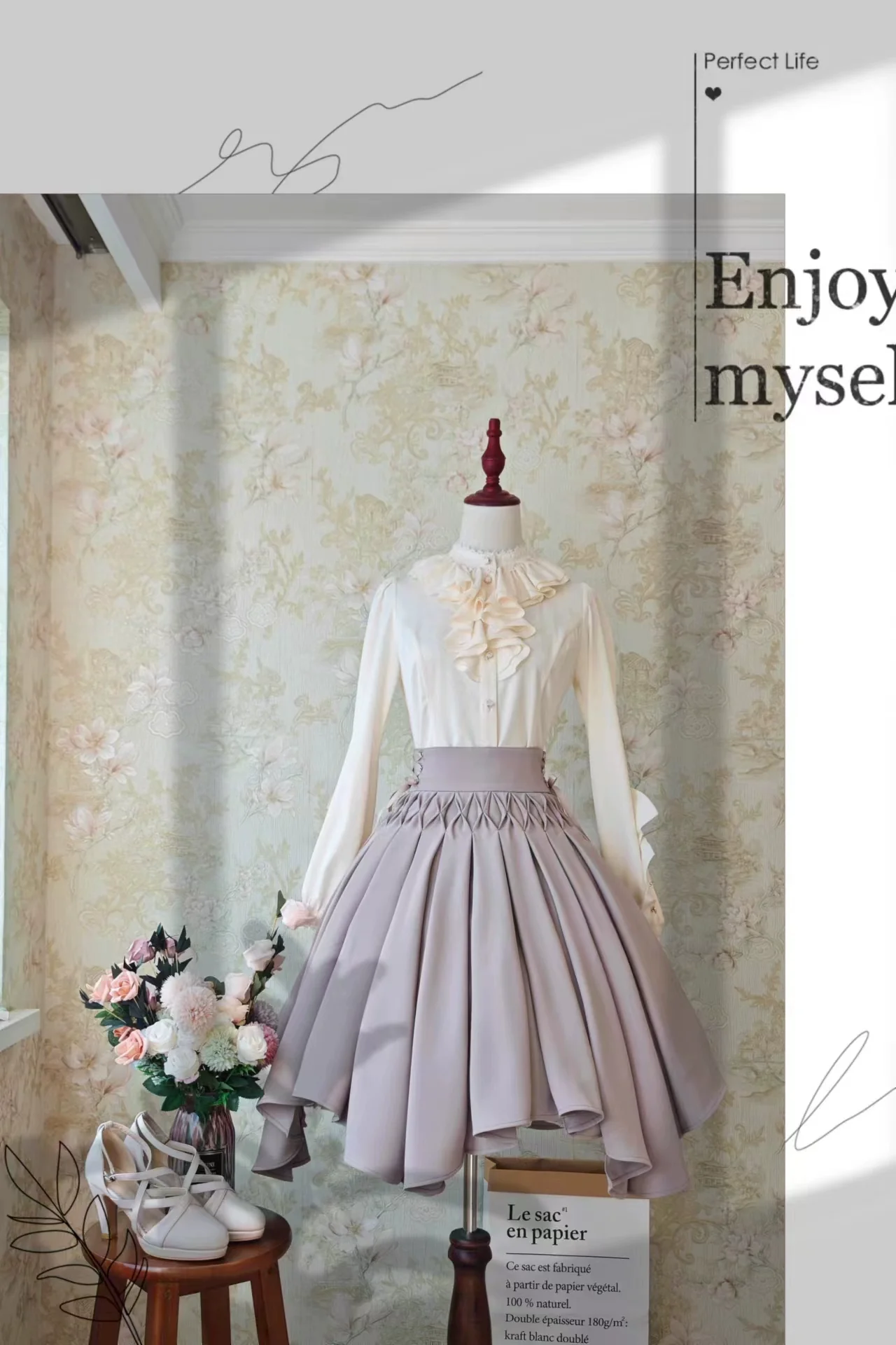 Pleated Irregular Knit Floral Slim Fit Vest and Half Skirt Set - Image 25