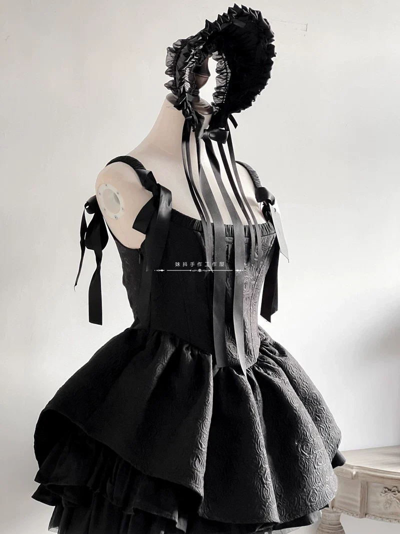 Elegent Lolita Bonnet Black Ribbon BNT - Image 4