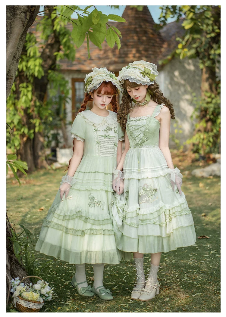 Green Grape - Embroidered Country Lolita OP Dress, Tiered JSK - Image 10