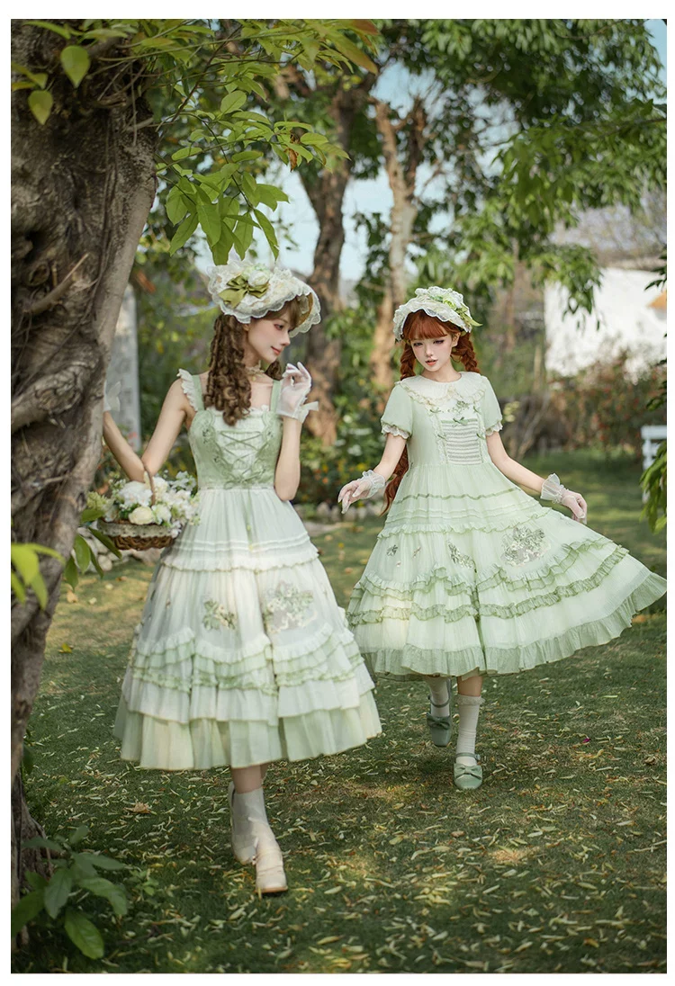 Green Grape - Embroidered Country Lolita OP Dress, Tiered JSK - Image 11