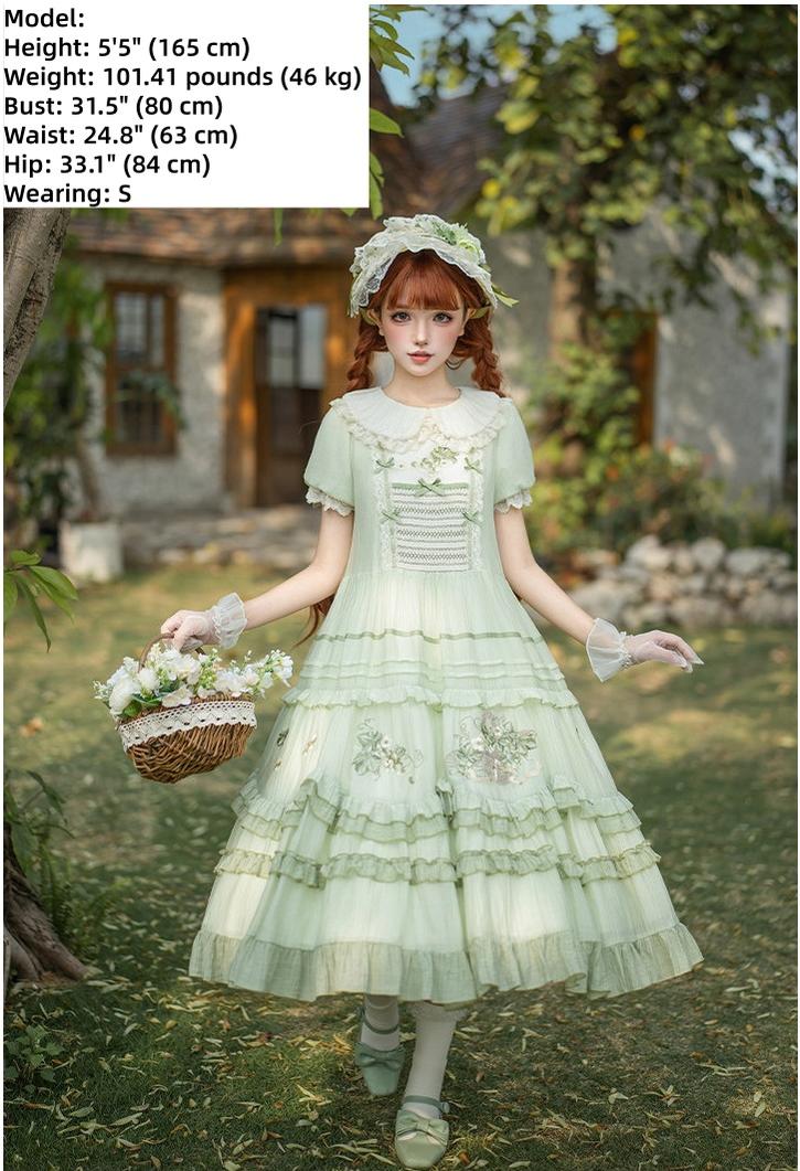 Green Grape - Embroidered Country Lolita OP Dress, Tiered JSK - Image 12
