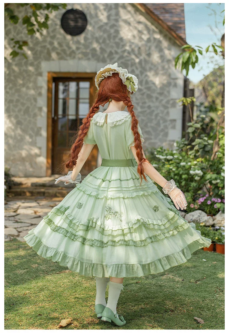 Green Grape - Embroidered Country Lolita OP Dress, Tiered JSK - Image 13