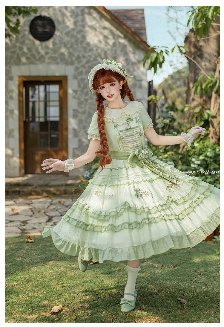 Green Grape - Embroidered Country Lolita OP Dress, Tiered JSK - Image 15