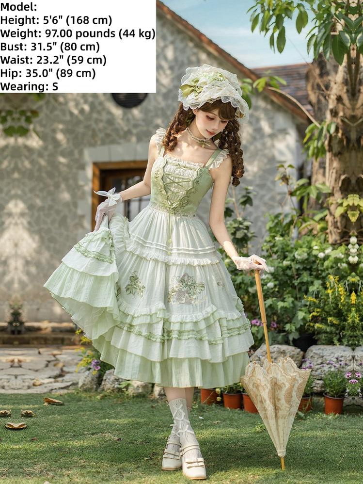 Green Grape - Embroidered Country Lolita OP Dress, Tiered JSK - Image 17