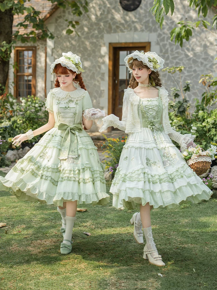 Green Grape - Embroidered Country Lolita OP Dress, Tiered JSK - Image 2