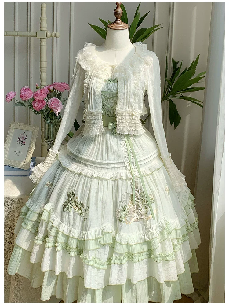 Green Grape - Embroidered Country Lolita OP Dress, Tiered JSK - Image 27