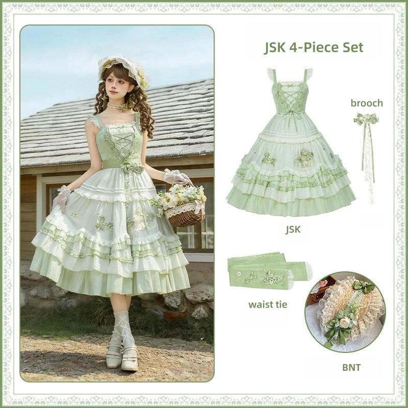 Green Grape - Embroidered Country Lolita OP Dress, Tiered JSK - Image 29