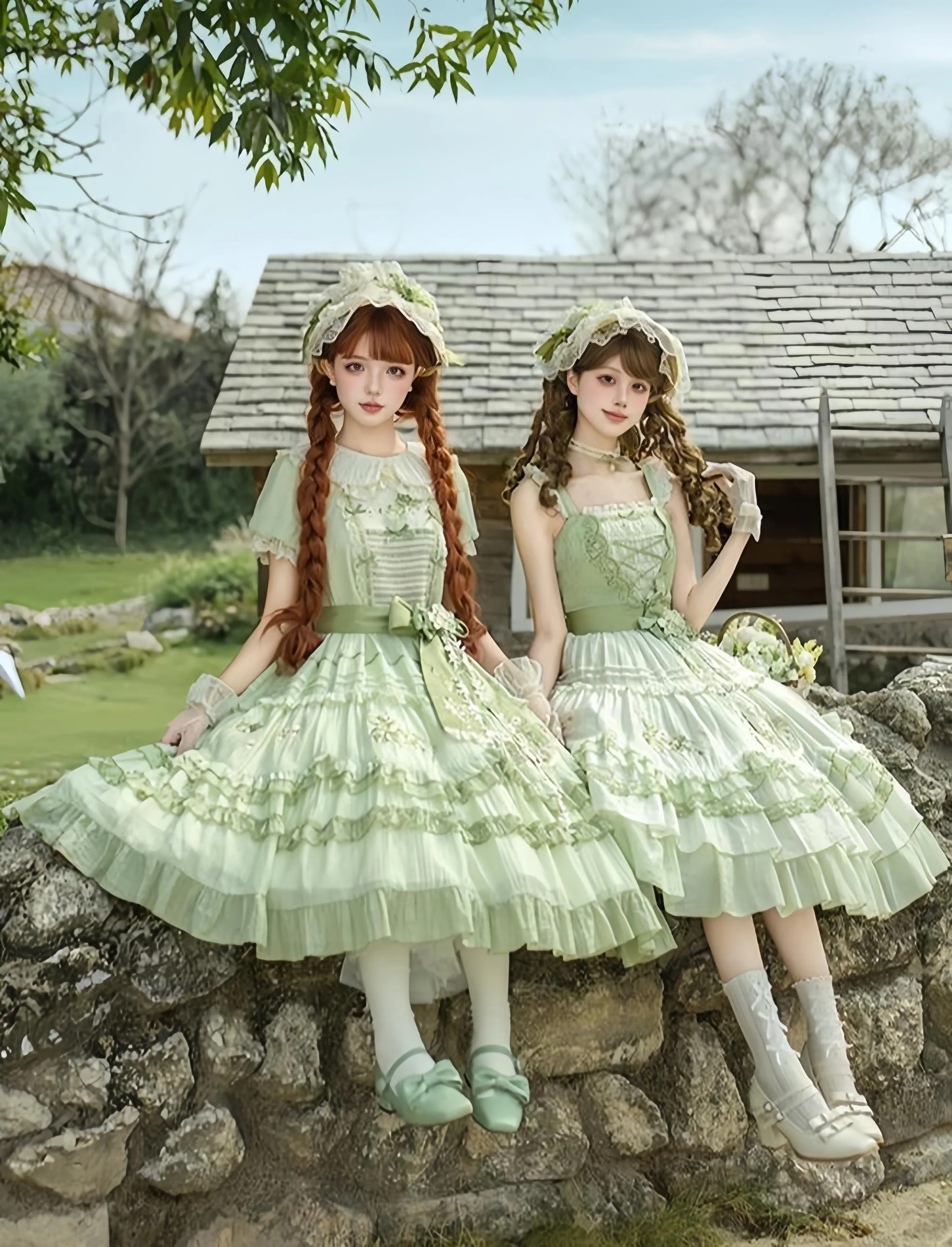 Green Grape - Embroidered Country Lolita OP Dress, Tiered JSK - Image 3