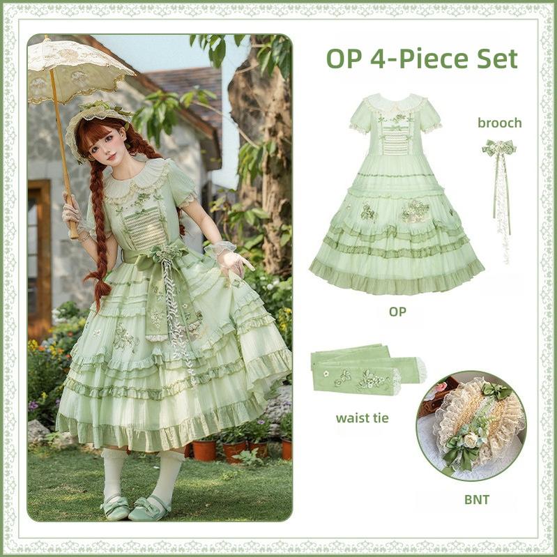 Green Grape - Embroidered Country Lolita OP Dress, Tiered JSK - Image 30