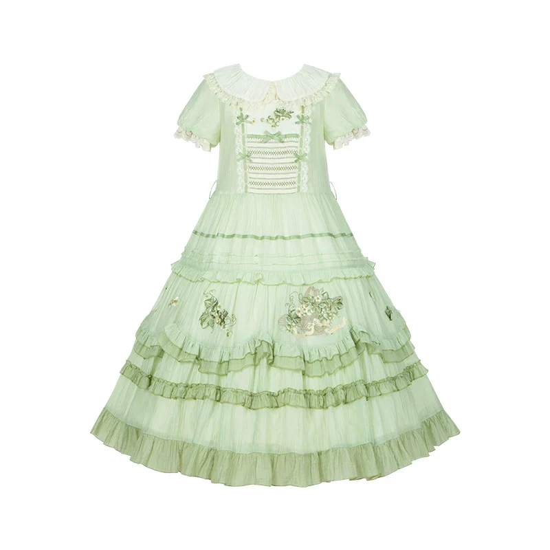 Green Grape - Embroidered Country Lolita OP Dress, Tiered JSK - Image 31