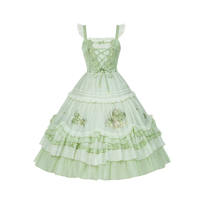 Green Grape - Embroidered Country Lolita OP Dress, Tiered JSK - Image 32