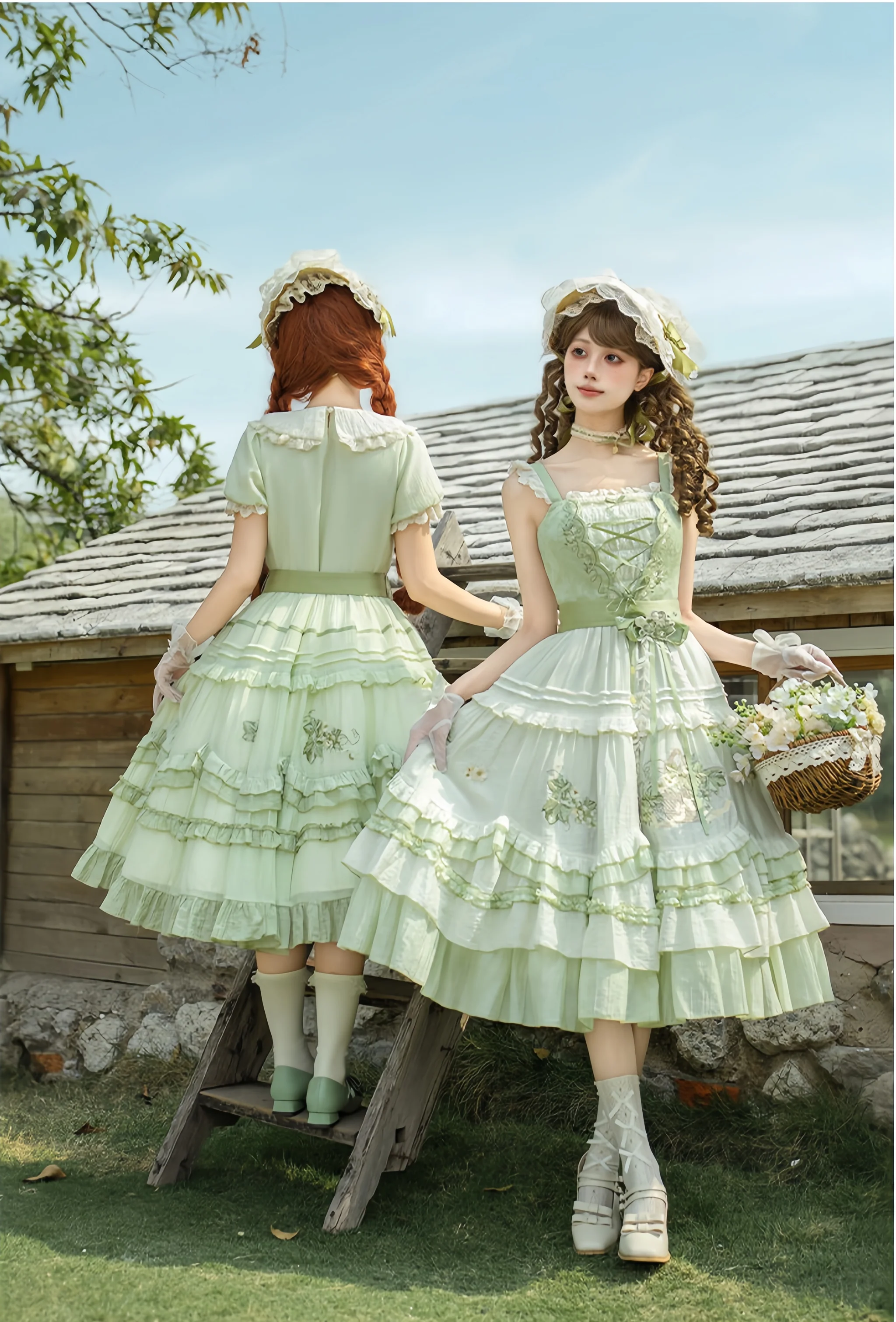 Green Grape - Embroidered Country Lolita OP Dress, Tiered JSK - Image 5