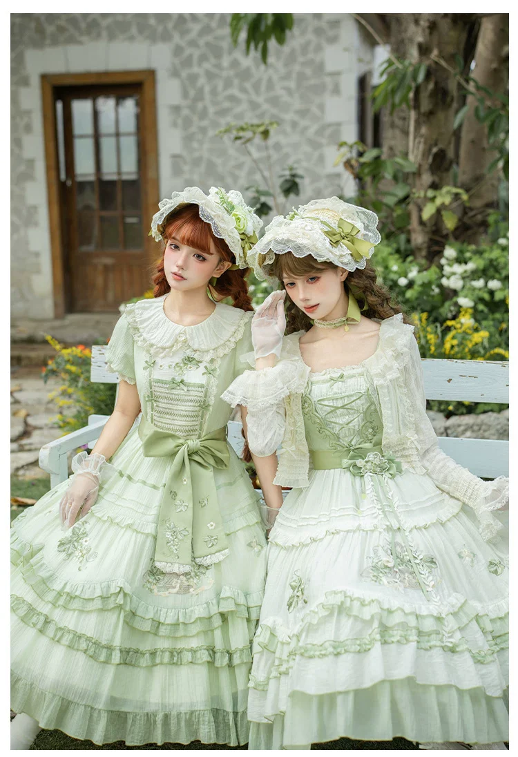 Green Grape - Embroidered Country Lolita OP Dress, Tiered JSK - Image 6