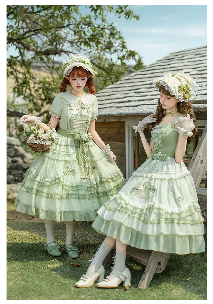 Green Grape - Embroidered Country Lolita OP Dress, Tiered JSK - Image 9