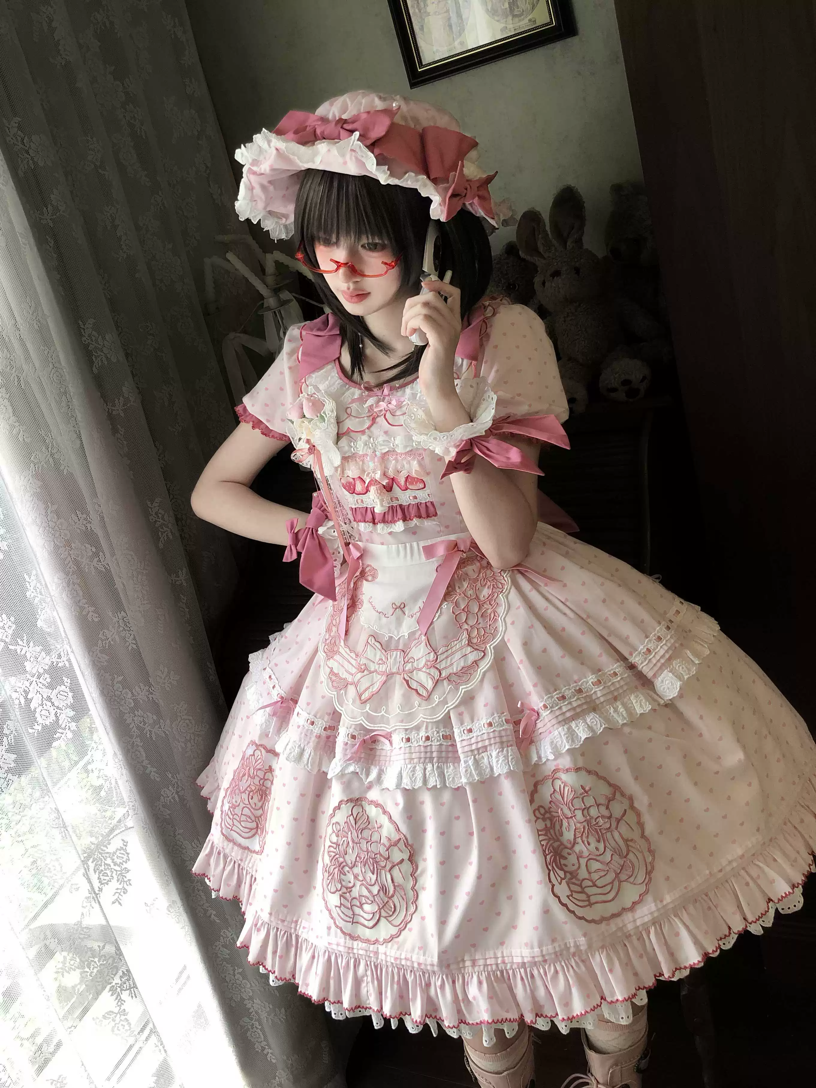 Berry Trap - Embroidered Sweet Lolita OP Dress, Polka Dot - Image 5