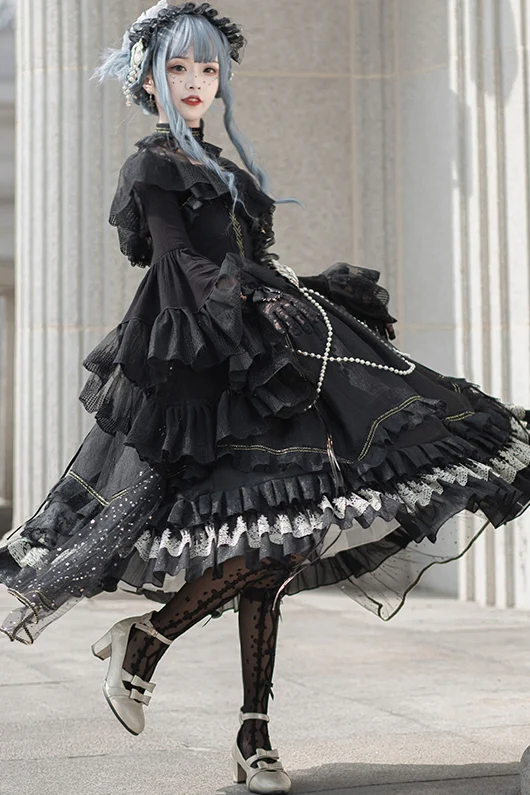 Fate Quartet Bridal - Gothic Lolita Tiered Hem JSK Dress - Image 4