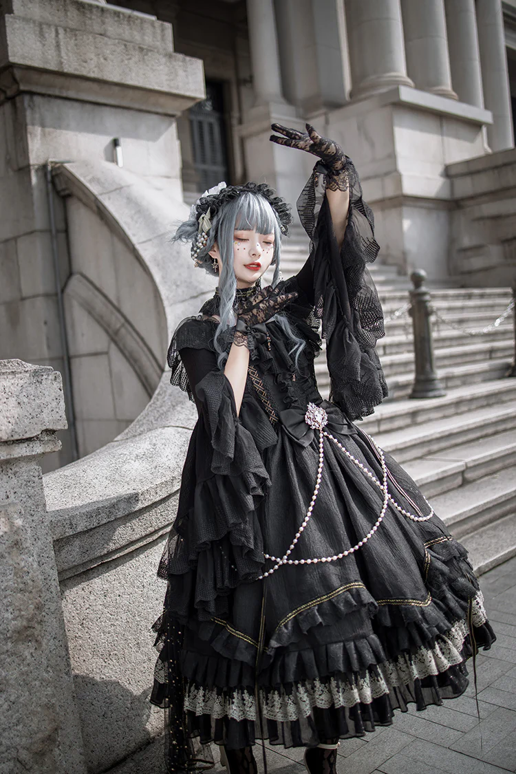 Fate Quartet Bridal - Gothic Lolita Tiered Hem JSK Dress - Image 5