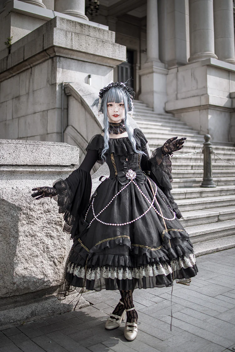 Fate Quartet Bridal - Gothic Lolita Tiered Hem JSK Dress - Image 6