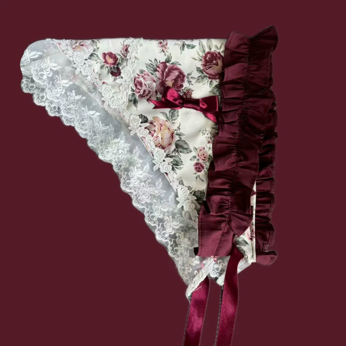 Burgundy Rose - Floral Printed Old School Lolita JSK, Elegant Cape - Image 28