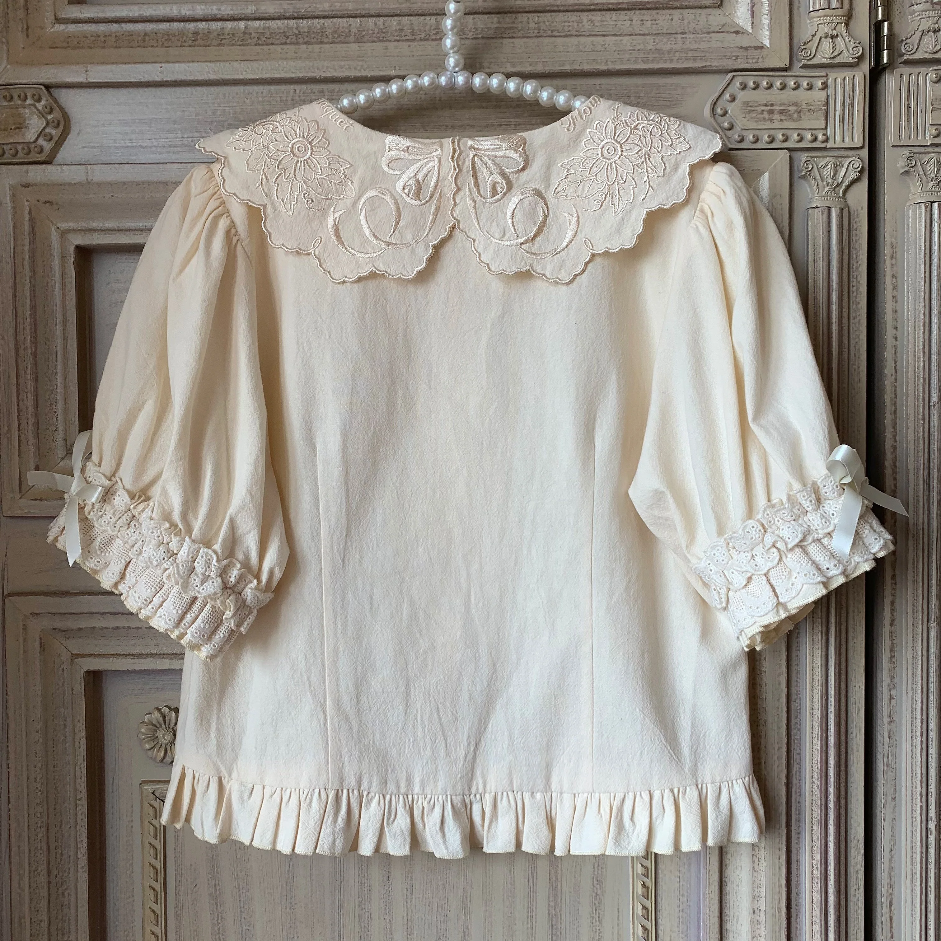 Flower Banquet - Kawaii Lolita Cotton Bunny Embroidery Blouse - Image 6