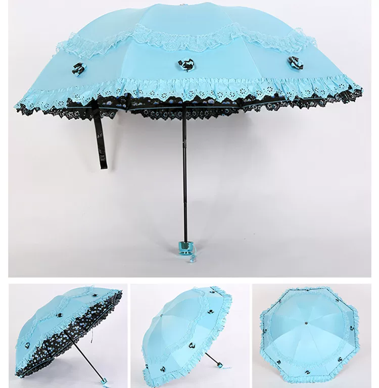 Foldable Lolita Parasol, Floral and Embroidery Detail - Image 18