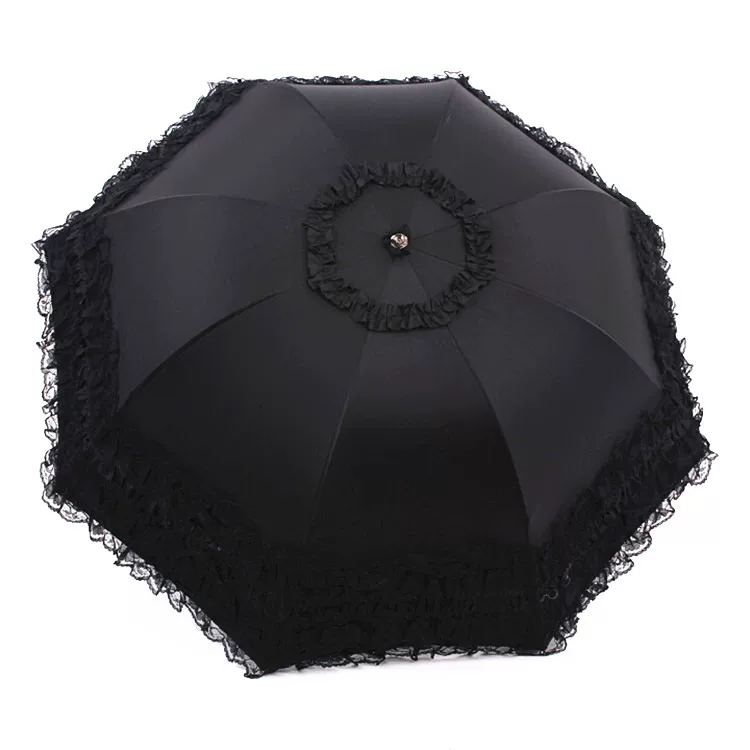 Foldable Lolita Parasol, Floral and Embroidery Detail - Image 22