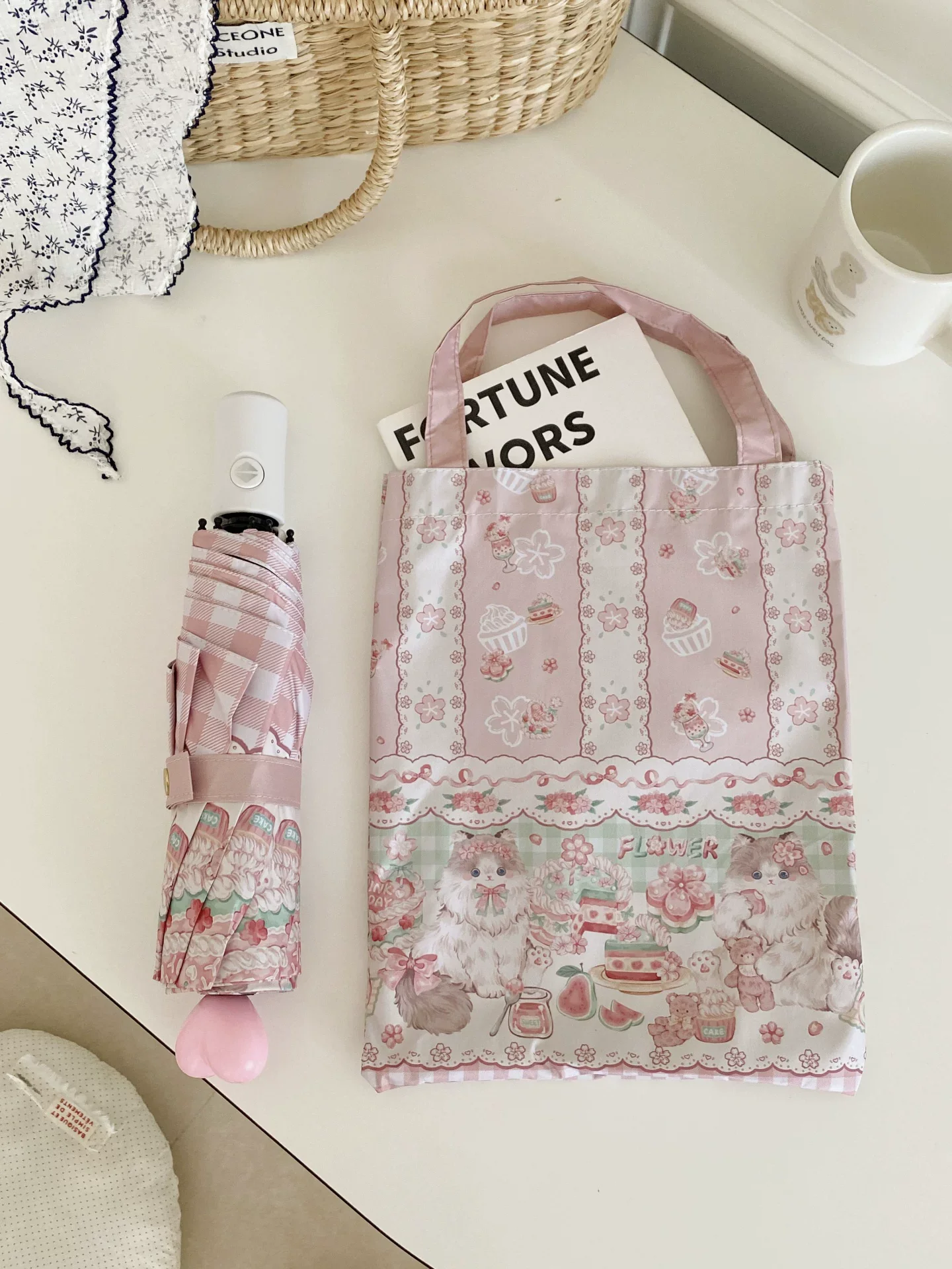 Foldable Printed UPF50+ Lolita Parasol with Black Coating - Image 11