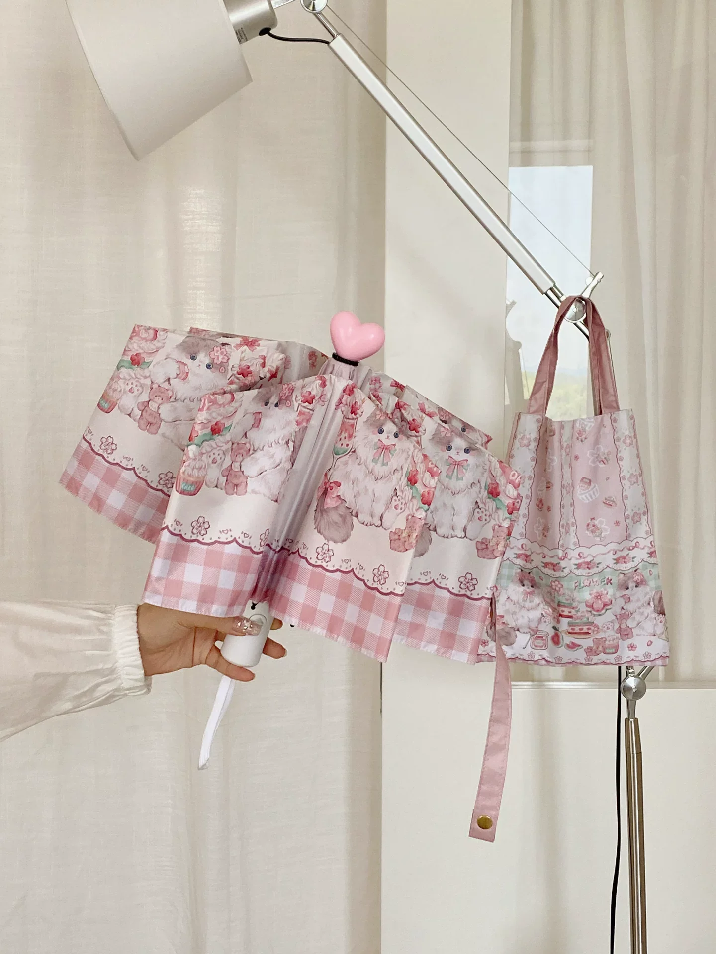 Foldable Printed UPF50+ Lolita Parasol with Black Coating - Image 12