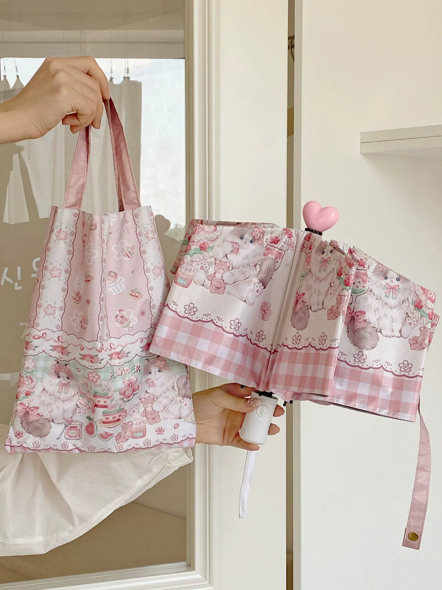 Foldable Printed UPF50+ Lolita Parasol with Black Coating - Image 13
