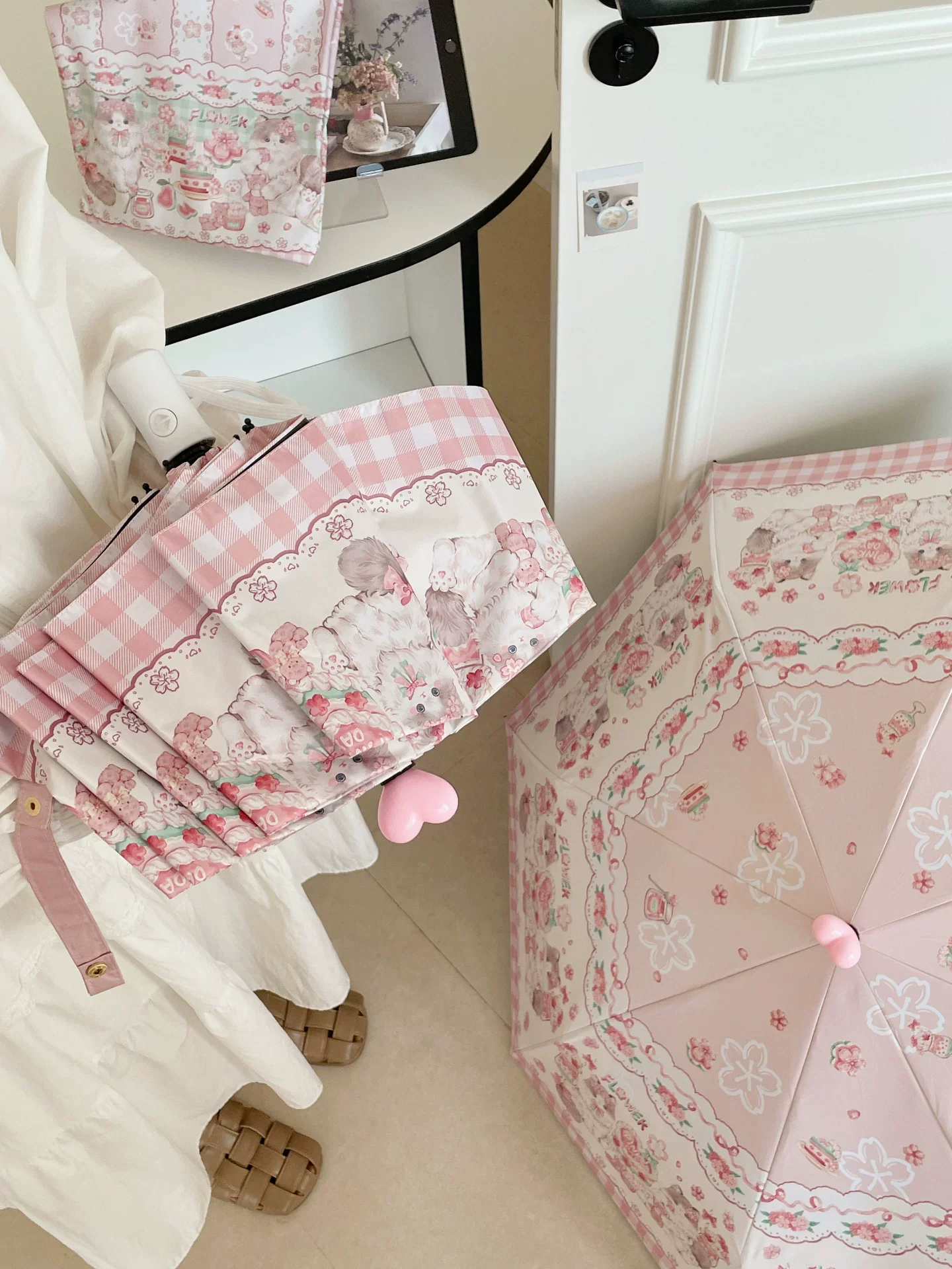 Foldable Printed UPF50+ Lolita Parasol with Black Coating - Image 14