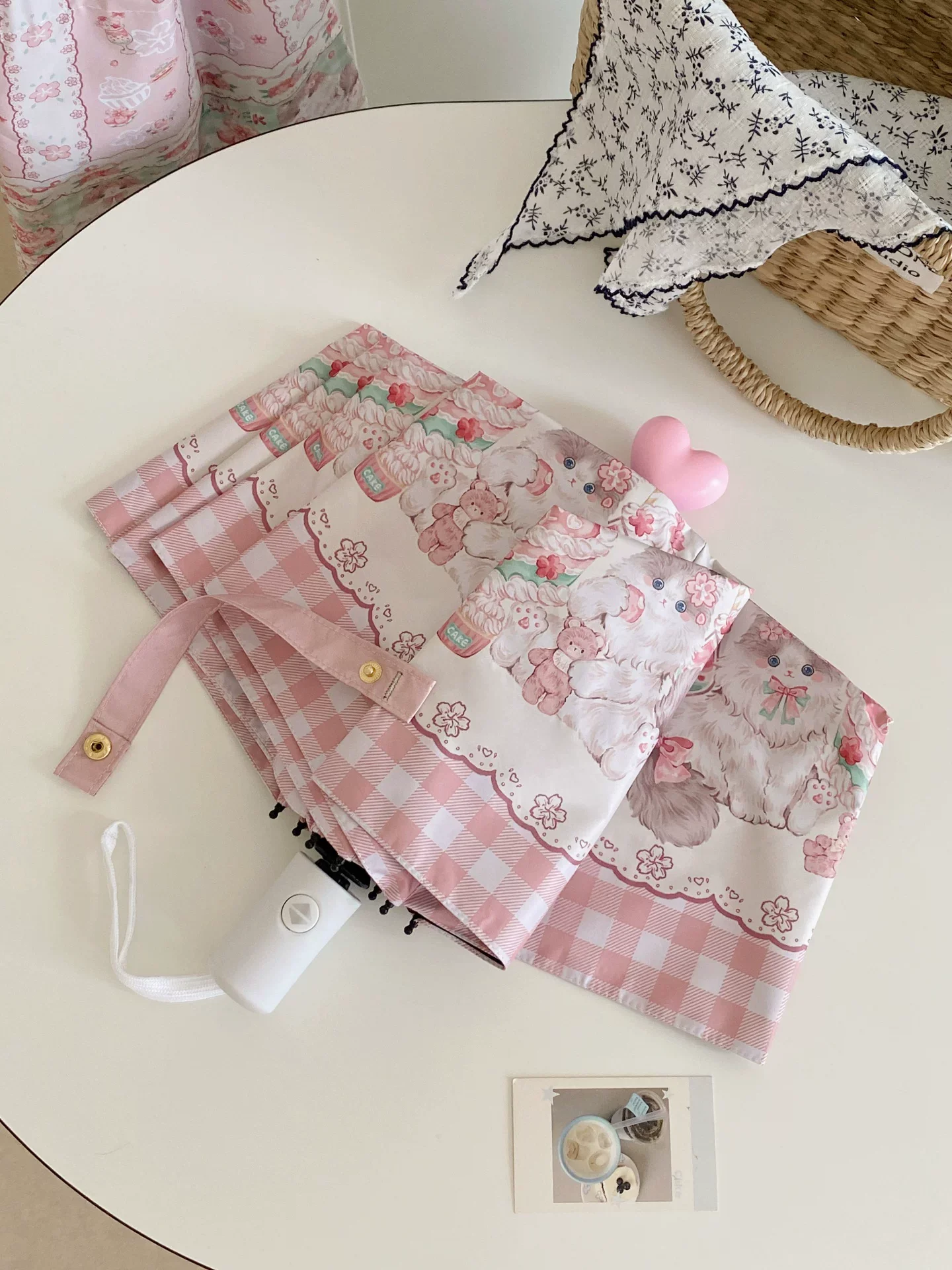 Foldable Printed UPF50+ Lolita Parasol with Black Coating - Image 6