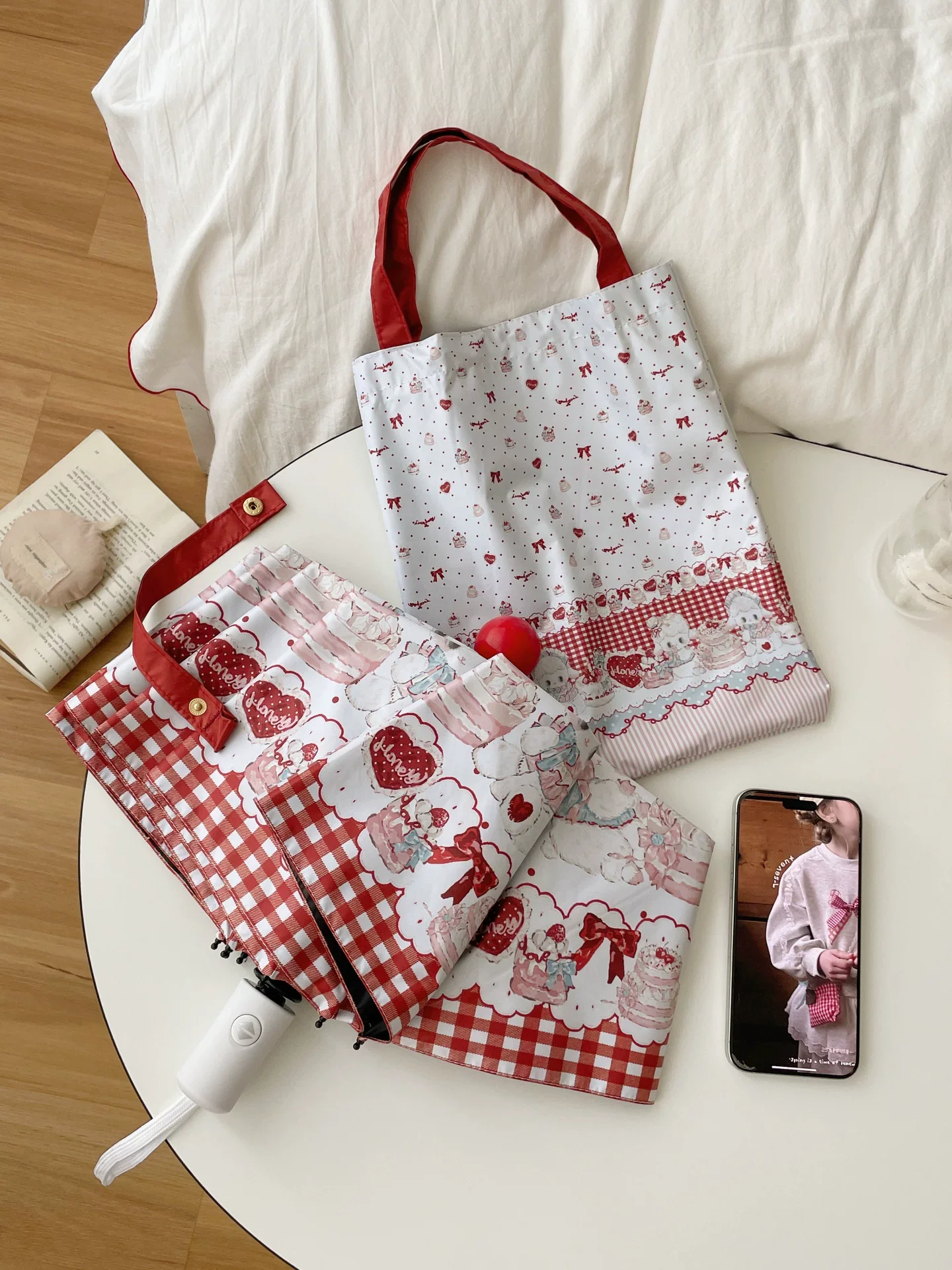 Foldable Printed UPF50+ Lolita Parasol with Black Coating - Image 7