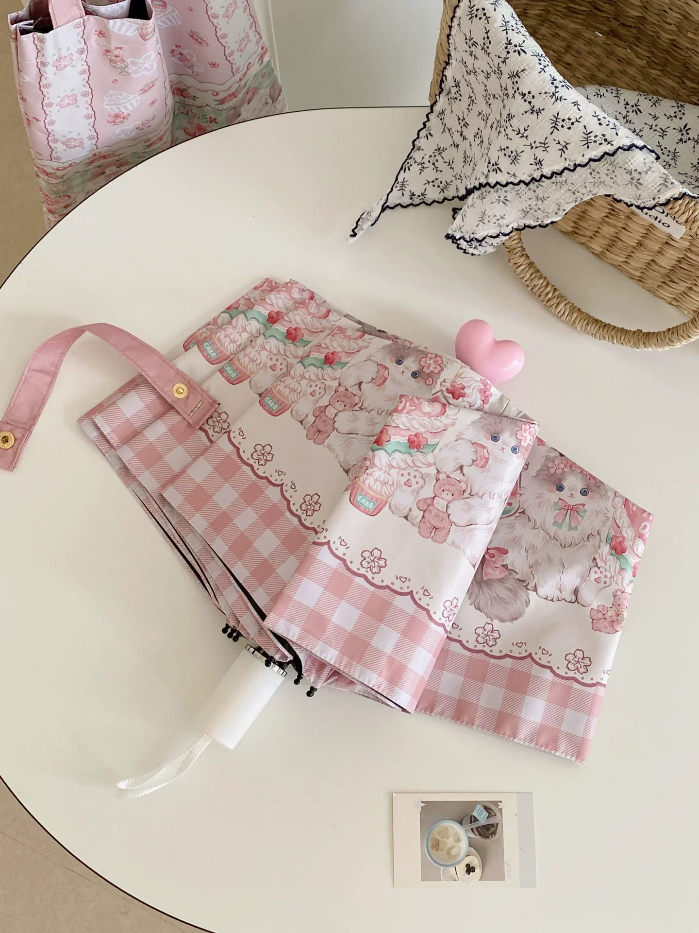 Foldable Printed UPF50+ Lolita Parasol with Black Coating - Image 9