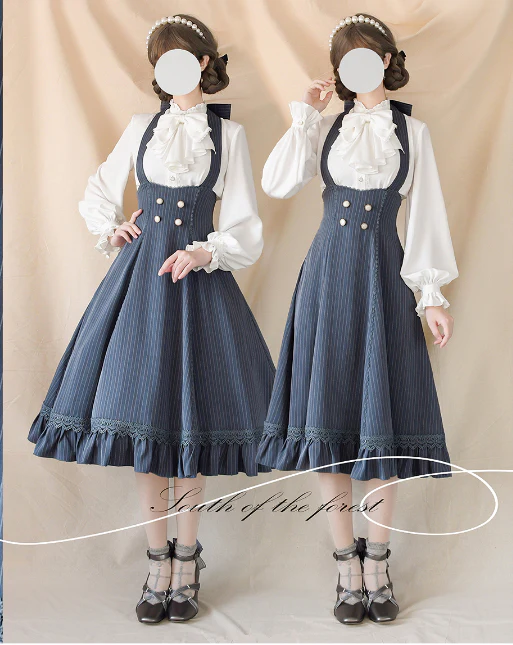 South of the Forest - Vintage Classic Lolita Halter JSK Dress, French Style Blouse - Image 5