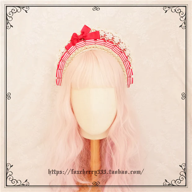 Foxcherry-Sweet Lolita Striped Maid Headdress Multicolors - Image 3