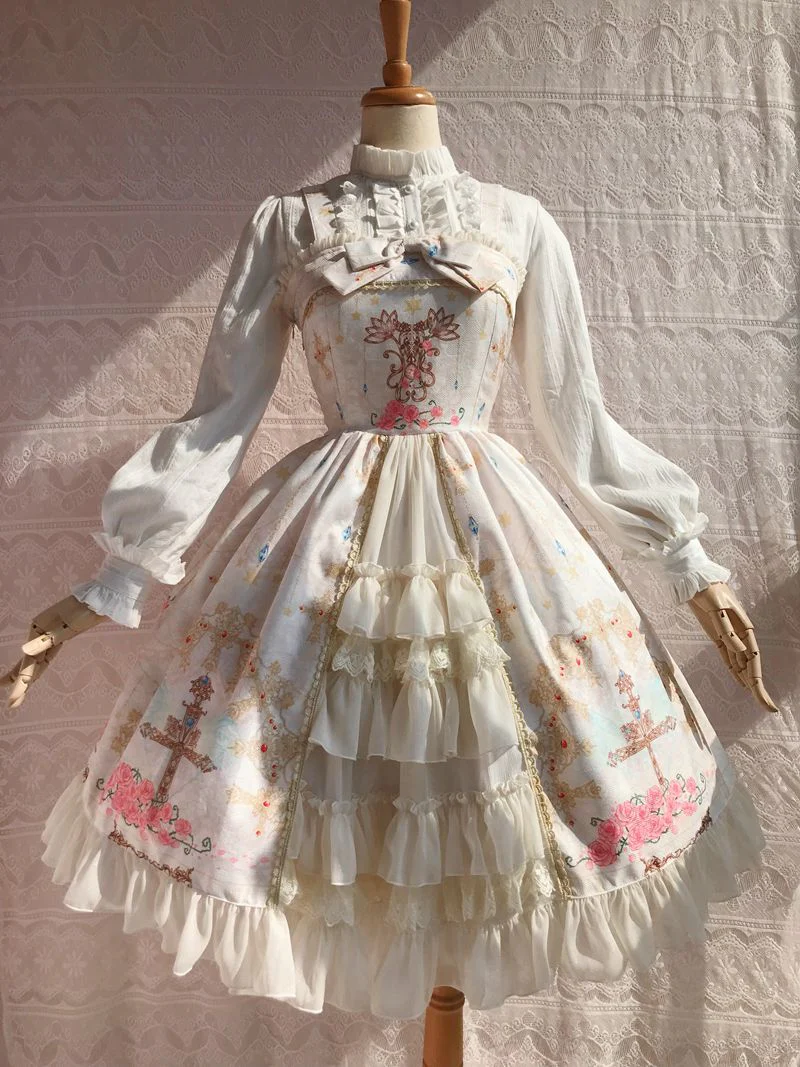 Peacock Cross - Winter Classic Lolita Printed JSK with Front Opening - Image 3