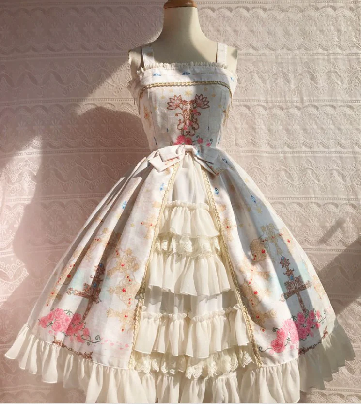 Peacock Cross - Winter Classic Lolita Printed JSK with Front Opening - Image 7