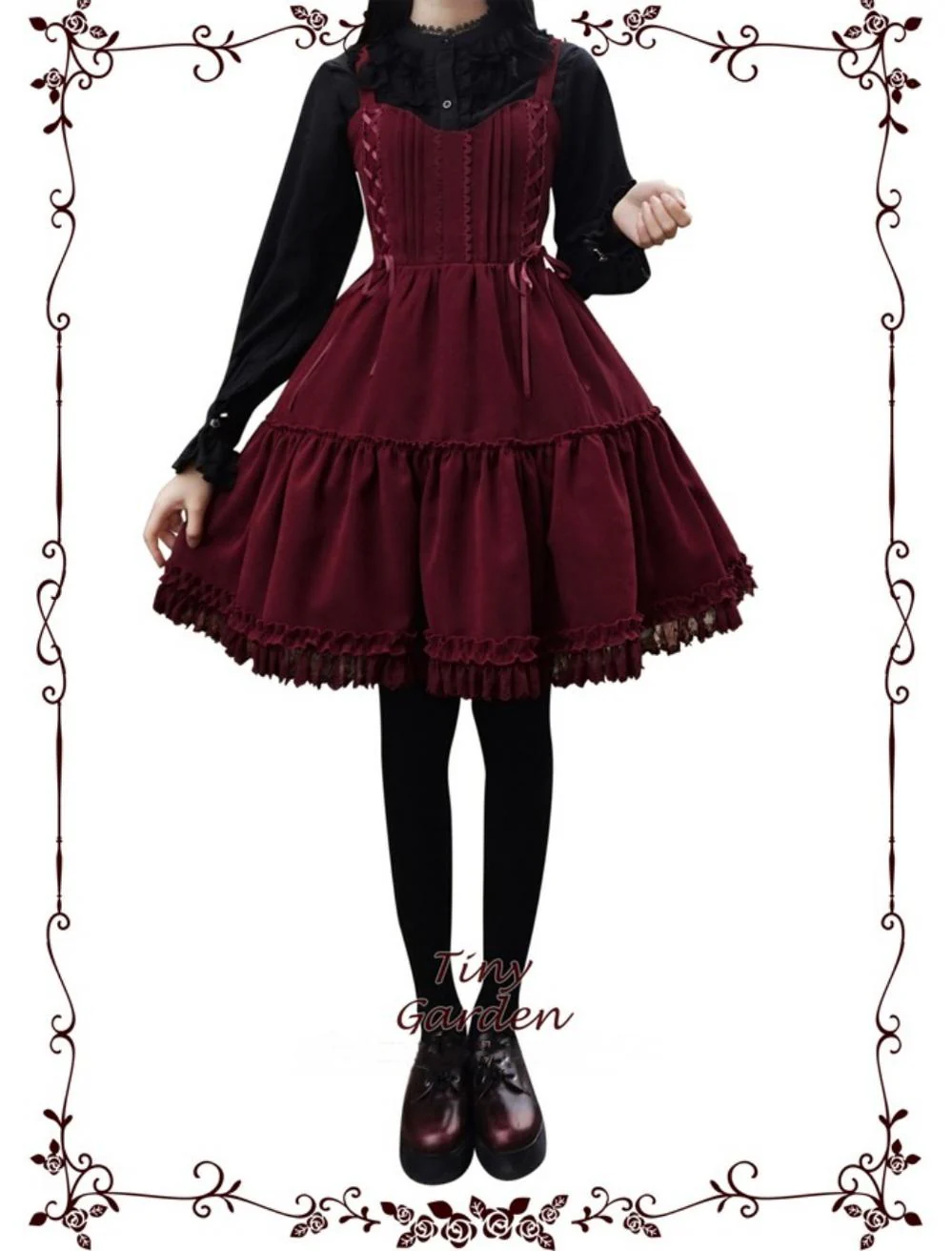 Tiny garden - Garden Waltz 1.0 Burgundy Autumn Winter Lolita JSK - Image 4