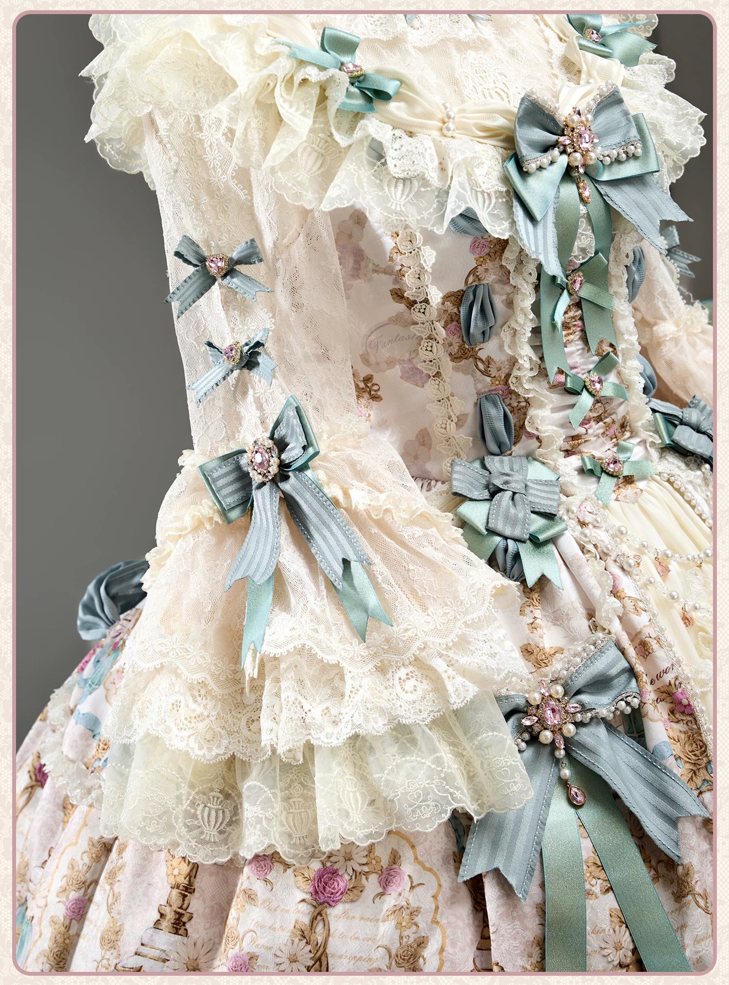 Antique Gem Fragrance - Gorgeous Classic Lolita Dress Set, Floral and Bottle Print - Image 20