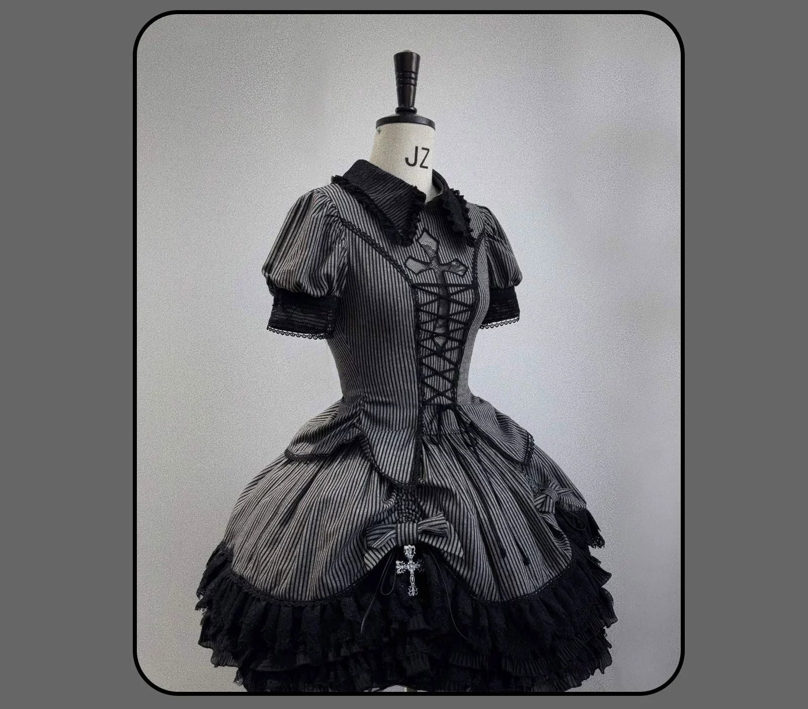 Striped Cross - Gothic Coordinated Lolita Set, Adjustable Blouse & Skirt - Image 59