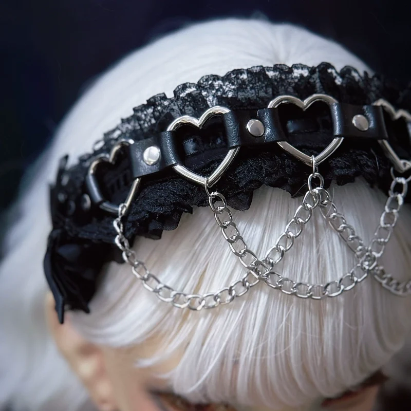 Strange Sugar - Gothic Handmade Lace Headband, Heart & Chain Decoration - Image 5