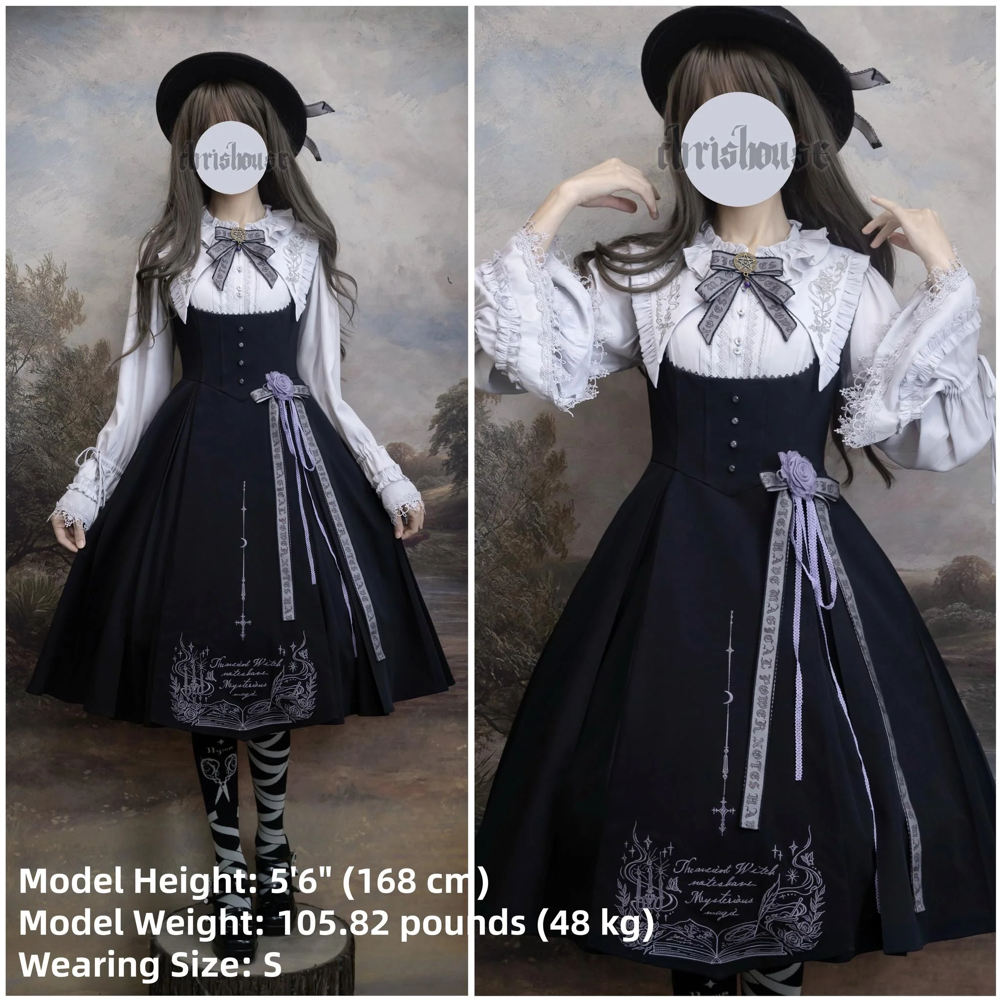 Chris House Lolita - Witch Notes - Gothic Lolita Embroidered Dress Suit, Cross and Rose Print - Image 11