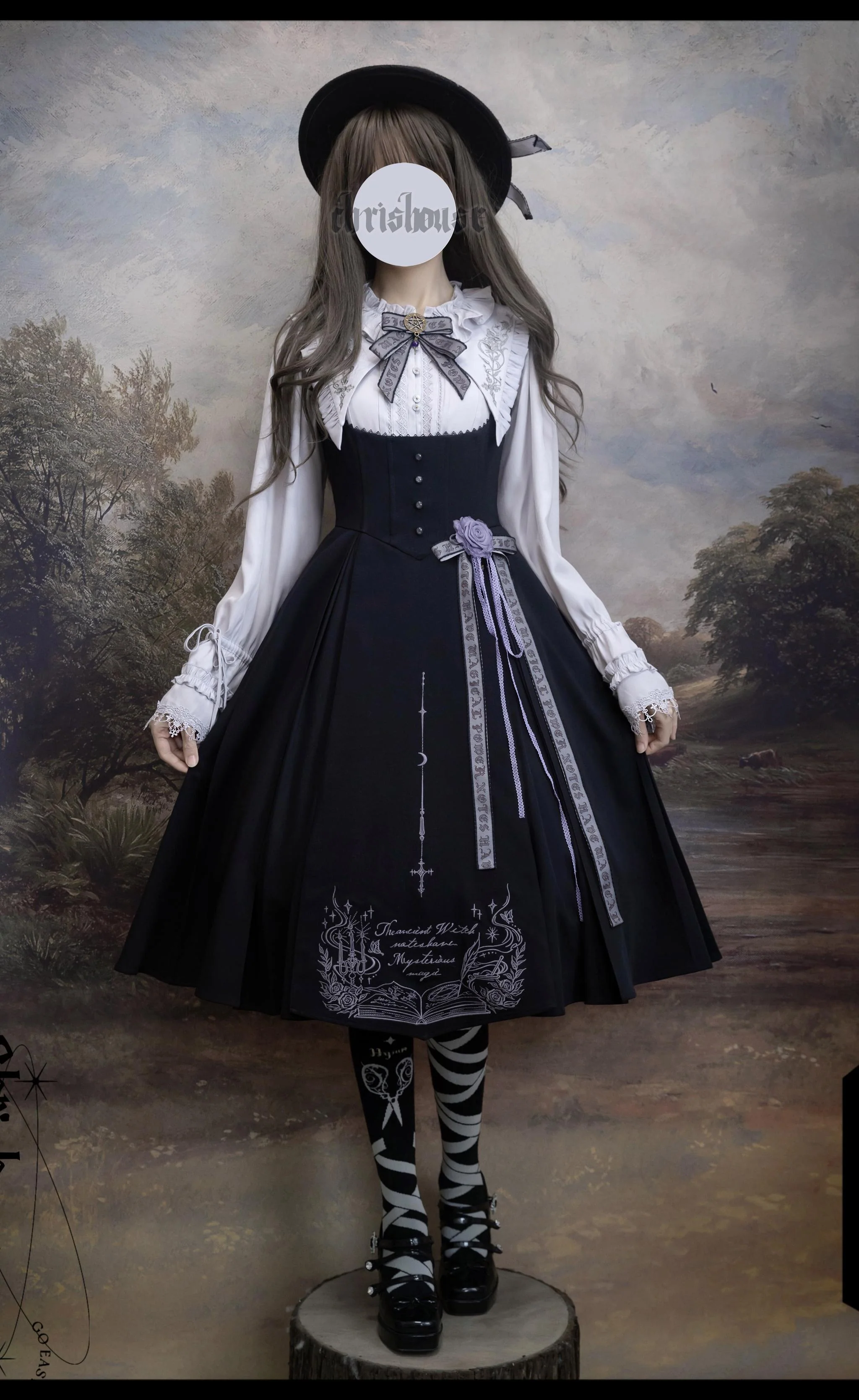 Chris House Lolita - Witch Notes - Gothic Lolita Embroidered Dress Suit, Cross and Rose Print - Image 14